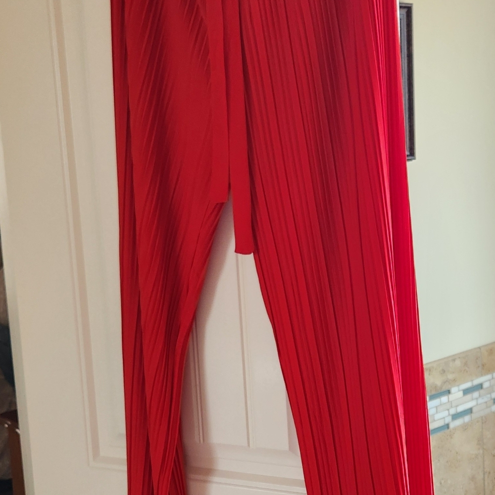 Soho Apparel Vibrant Red Pleated Wide Leg Pants